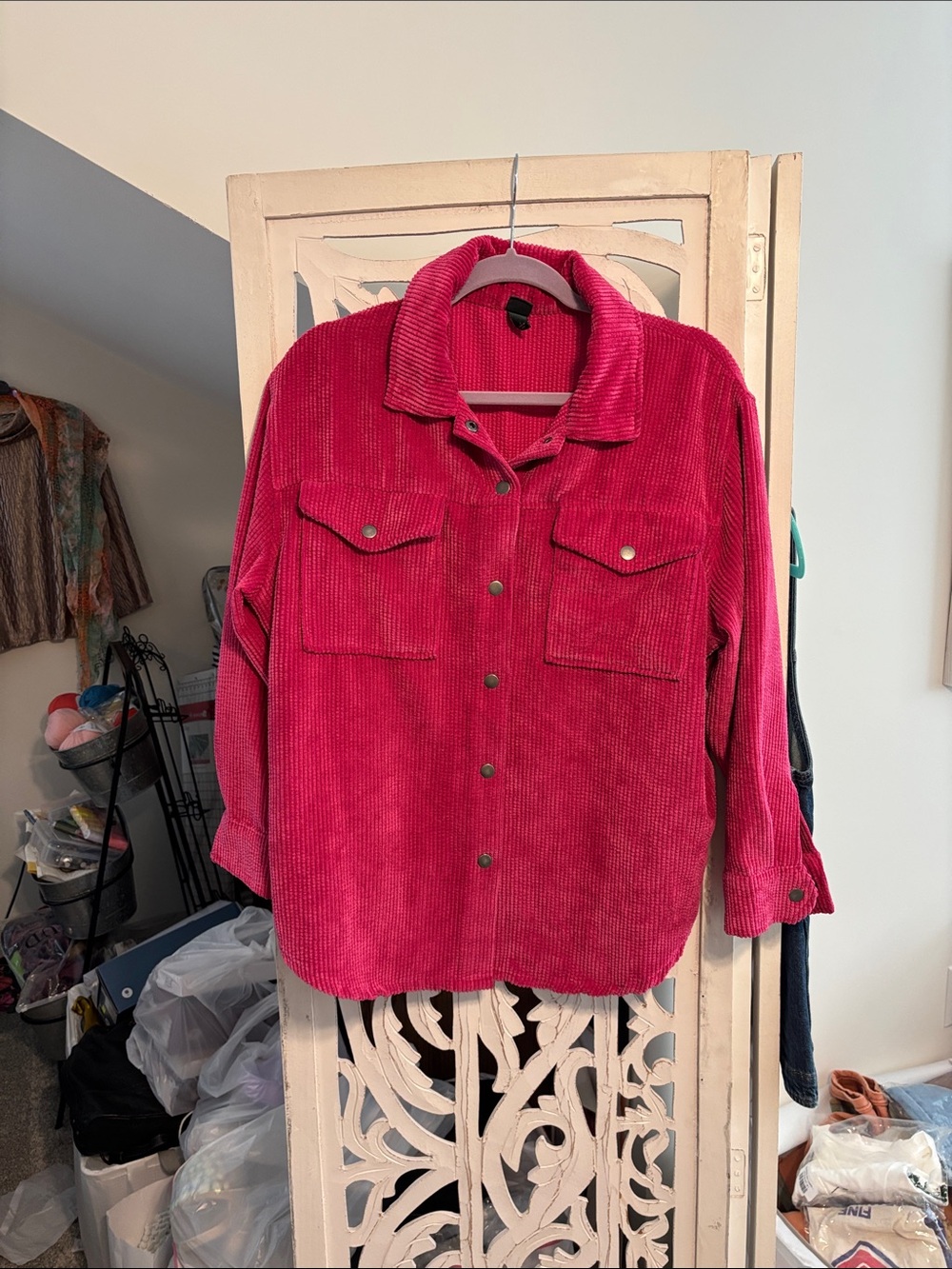 Corduroy Button-Up Jacket - Raspberry Pink